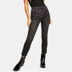 Free People Curvy Lovers Knot Lace-Up High-Rise Skinny Black Jeans Casual 28
